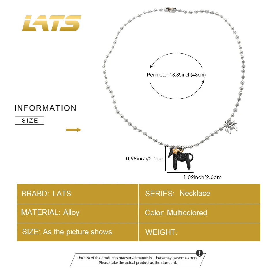 LATS Funny Cute White Black Pink Color Enamel Colt Horse Pendant Necklaces for Women Alloy Beads Chain Chokers Fashion Jewelry