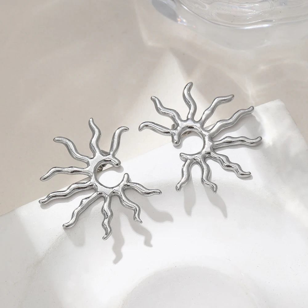 Stainless Steel Earrings Beautifully Unique and Individual Designs Blazing Sun Sculpted Earrings For Women Jewelry Daily Wear