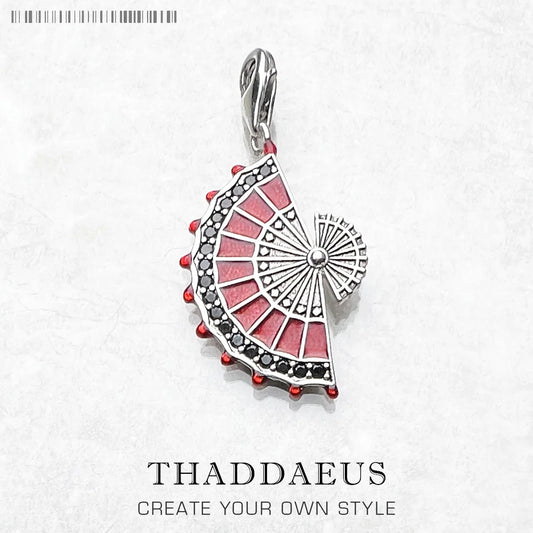 Pendant Red Fan Spring Brand New Fashion Jewelry Europe Style Trendy 925 Sterling Silver Gift For Women