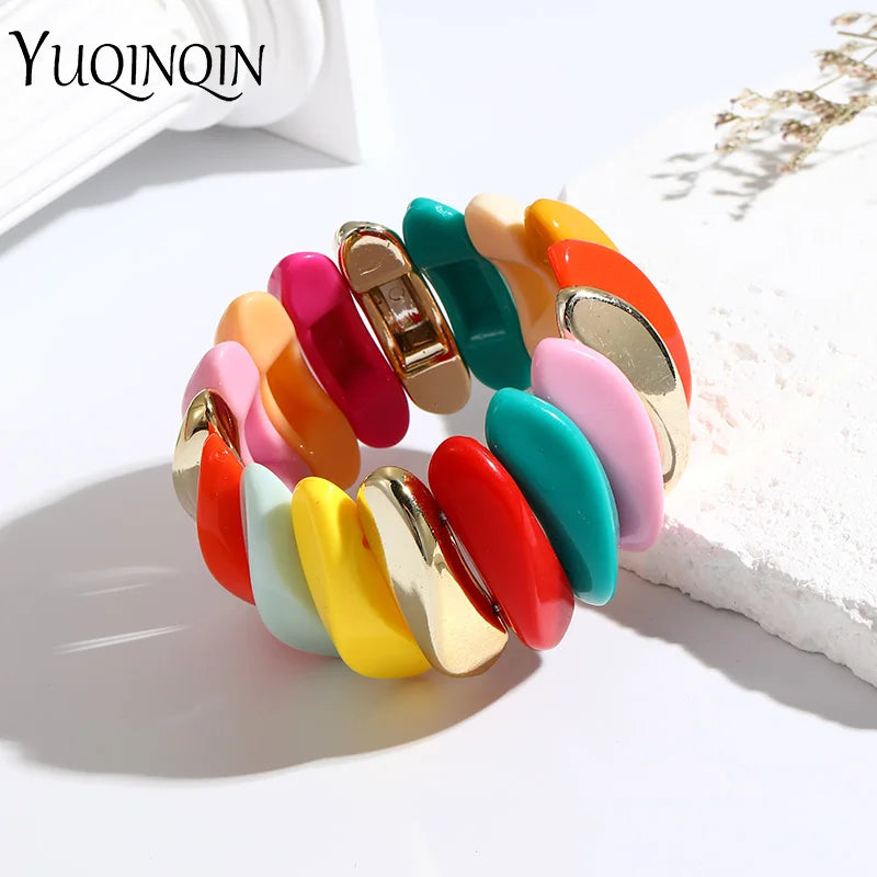 Wedding Wide Bracelet for Girls Charm Resin Bracelets Bangles For Women Luxury High Quality Fashion Jewelry Elastic Party Gifts