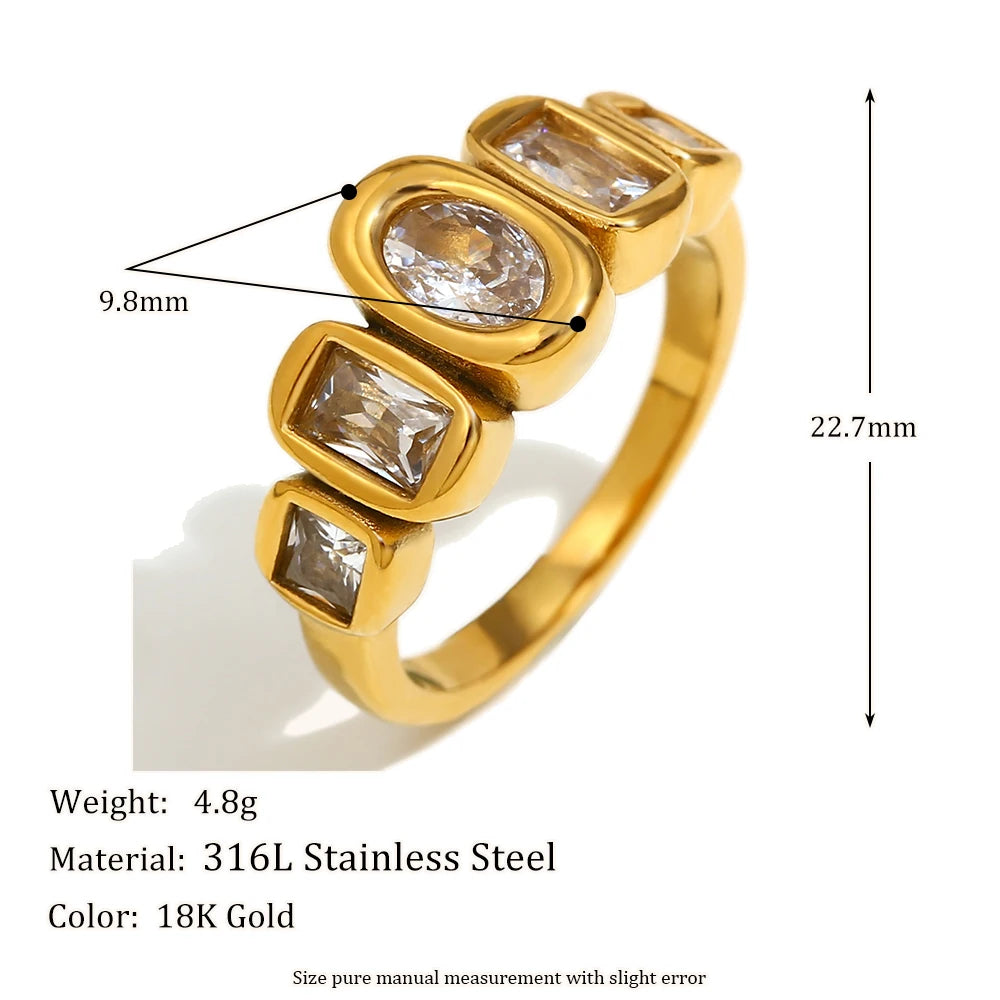 E.B.belle High Quality Geometric Clear Zircon Ring Classic Style18k Gold Plated Popular Jewelry Charm Hypoallergenic