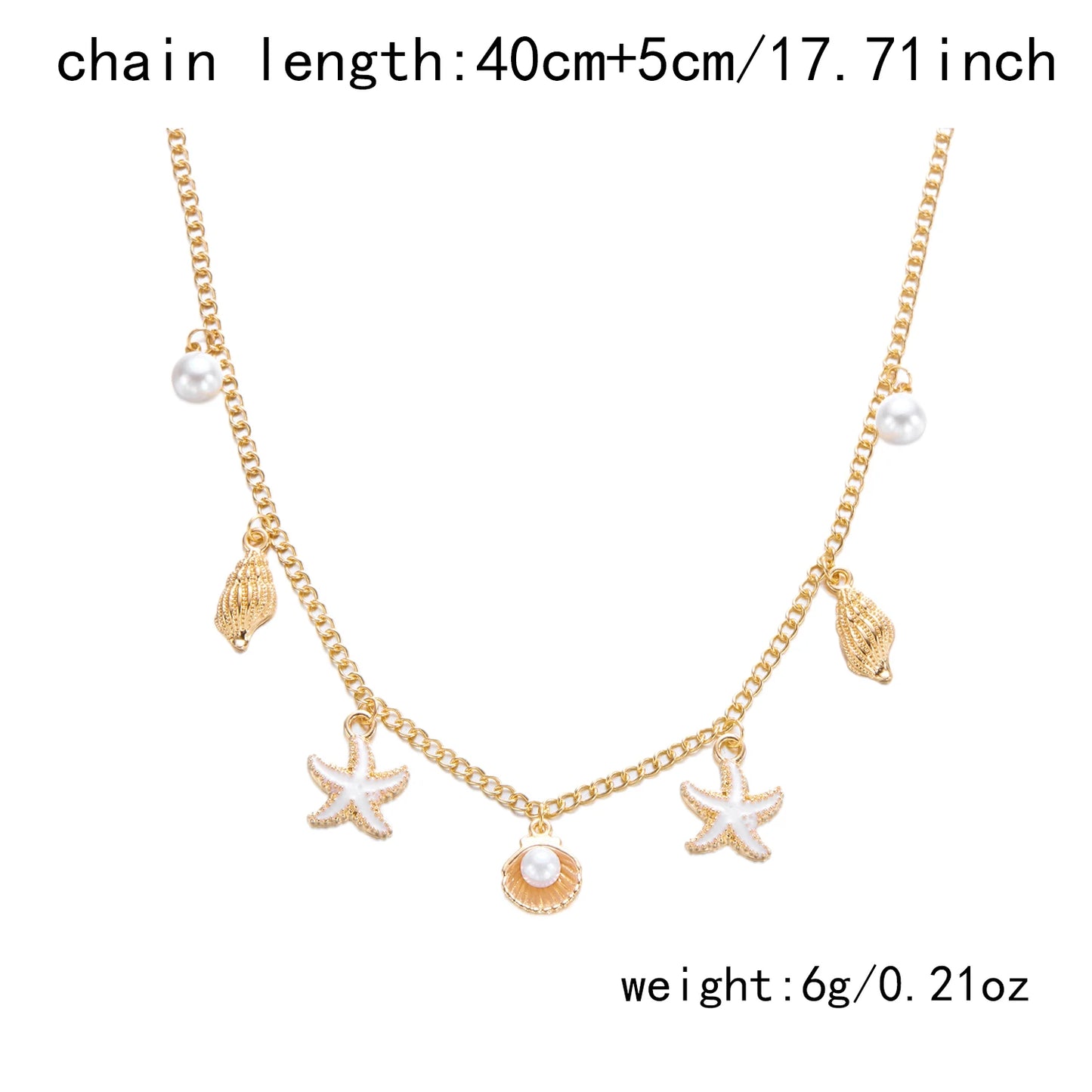 Fashion Gold Color Starfish Conch Turtle Pendant Necklace for Women Handmade Shell Chain Necklace Summer Beach Party Jewelry