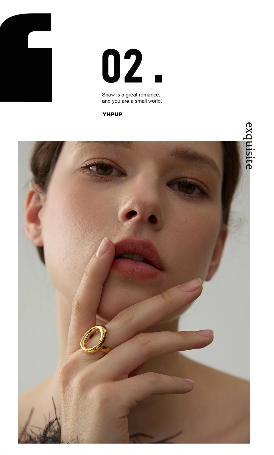 Yhpup Creative Stainless Steel Geometric Hollow Golden Minimalist Ring Fashion Waterproof Unusual Trendy Textured Jewelry