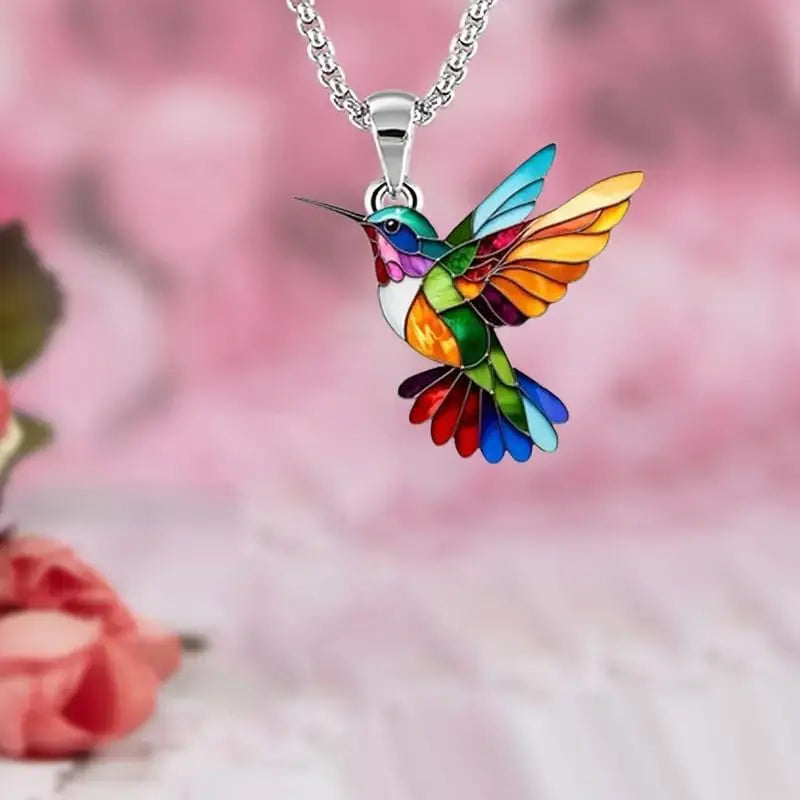 Colorful Hummingbird Bird Dangle Earring Necklaces, 2D Hummingbird Necklace, Birds Necklace For Women Girs Bird Lovers
