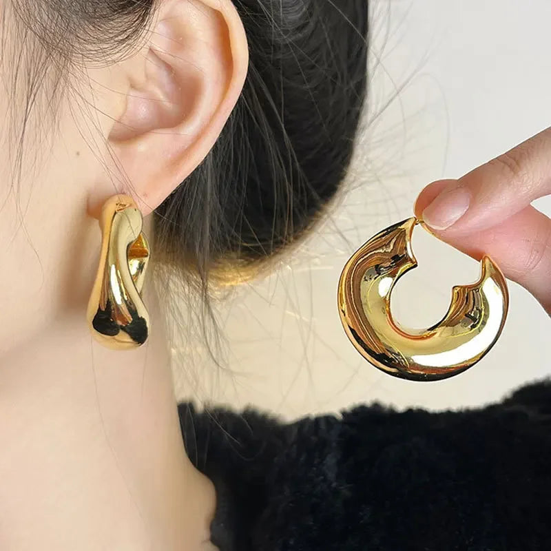 LATS New Design Trendy Retro Geometric Hoop Earrings for Women Irregular Light Luxury Simple Circle Earings Fashion Jewelry Gift