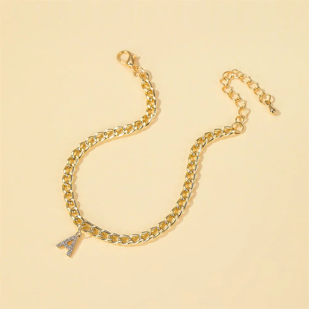 Crystal Initial Letter Anklets For Women Alphabet Cuban Link Foot Chain Beach Leg Chain Bracelets Boho Tiny Zircon Jewelry Gift