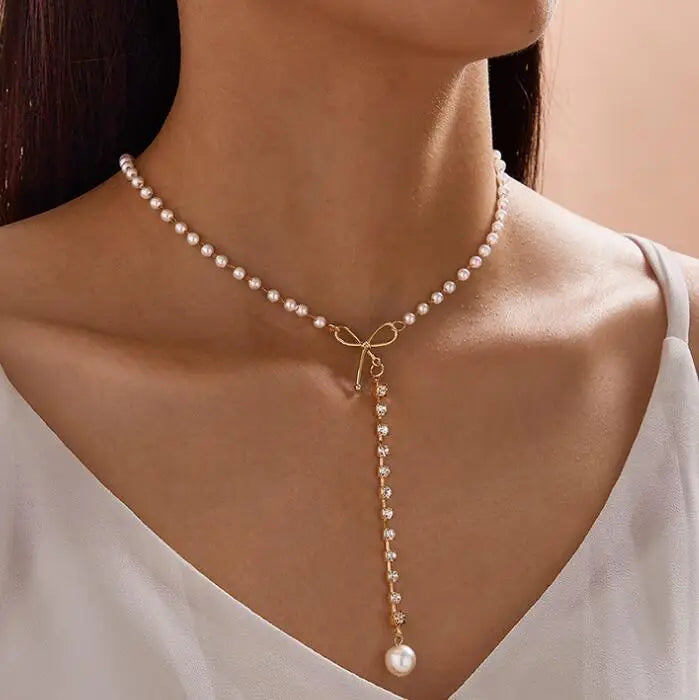 LATS 2022 New Beads Neck Chain Kpop Pearl Choker Necklace Gold Color Goth Chocker Jewelry on The Neck Pendant Collar for Women