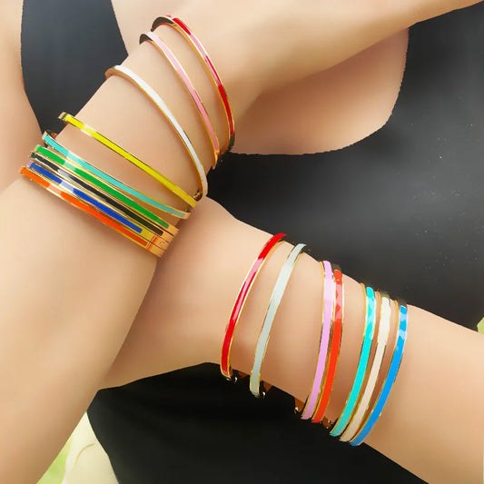 Zalman Colorful Enamel Bangles Women Gold Color Stainless Steel Simple Romantic Bracelet Never Fade Wholesale 2023