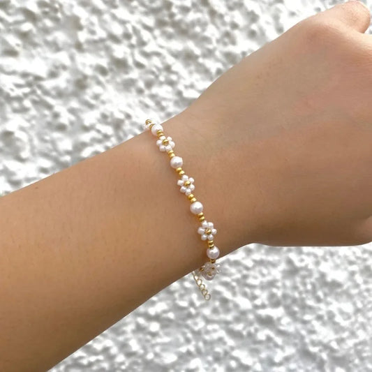 A beaded flower bracelet, a gift for her,