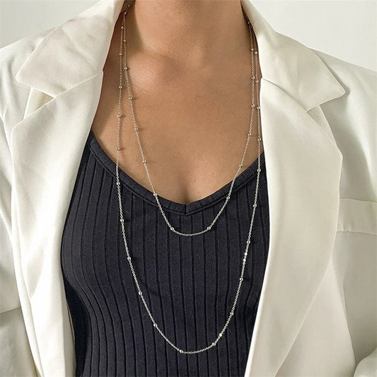 Popular Double Layered Long Tassel Y-Shaped Necklace for Women Simple Metal Collarbone Chain Summer Holiday Party Body Jewelry