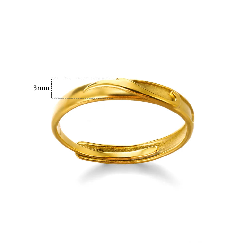 Stainless Steel Rings for Women Gold Color Couple Jewelry Aesthetic Accessorie Adjustable Punk Embossed Hollow Ring