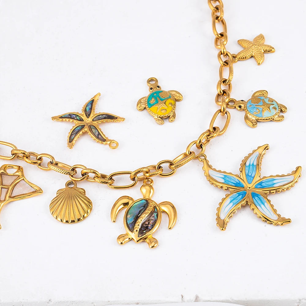 Stainless Steel Pendants Collection Cute Marine Style Pendants Various Earring Components DIY Necklace Jewelry Accessories