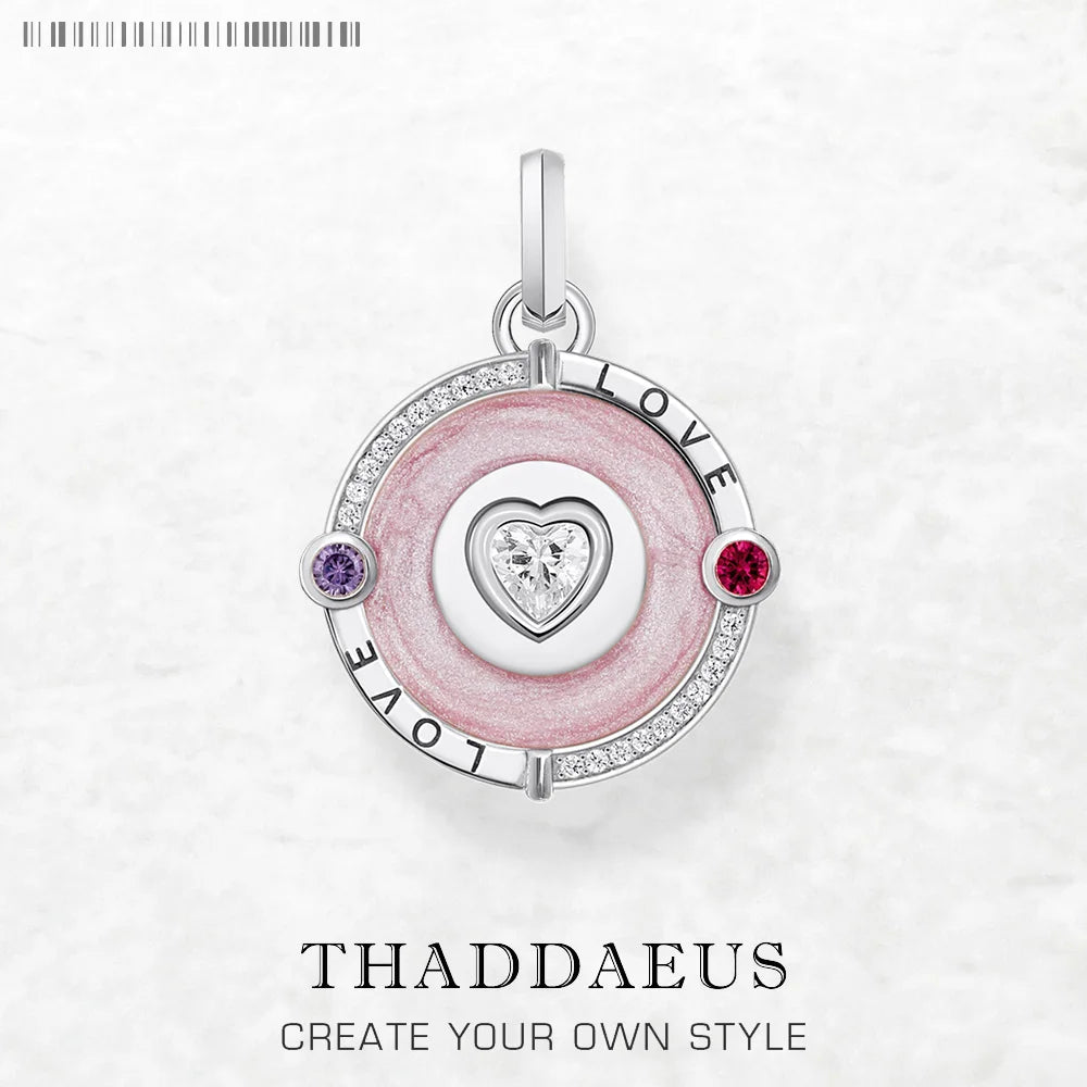 Pendant Pink Love Heart Round Disc Brand New Fine Jewelry 925 Sterling Silver Accessories Romantic Gift For Woman