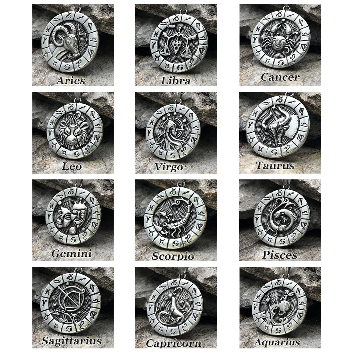 12 Constellation Zodian Signs Pendants Unique Design Horoscope Two-Sided Pendant Necklace for Men Women Jewelry Birthday Gifts