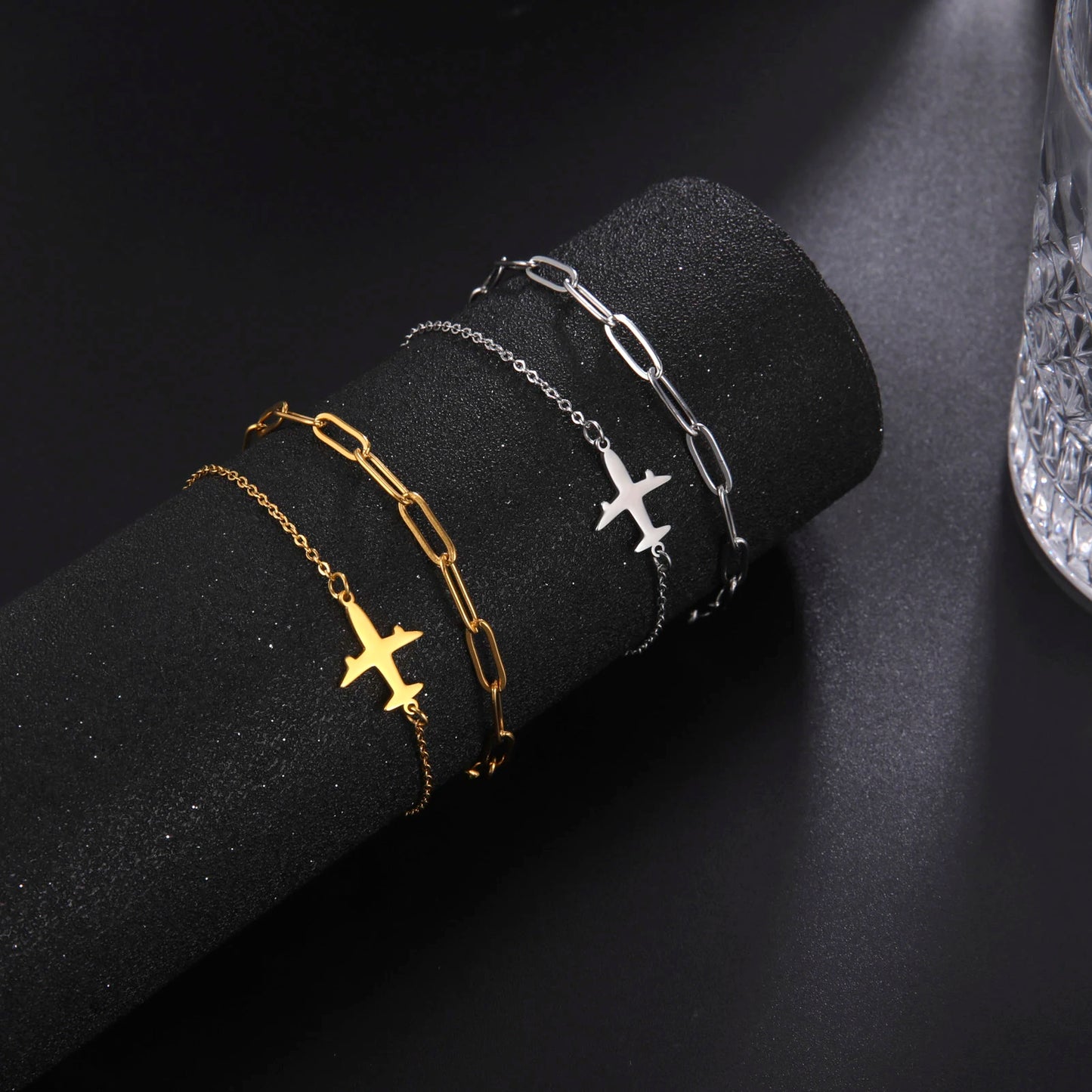 Kkjoy Stainless Steel Bohemia Gold Color Aircraft Anklets Two Layer Foot Legs Anklet Luxury Foot Chain Jewelry Accessories Gifts
