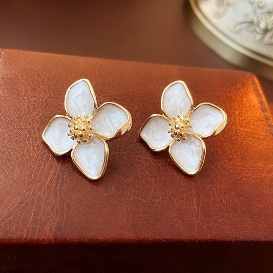 Stainless Steel Hibiscus Flower Stud Earrings for Women Girls Vintage Romantic Earrings Trendy Elegant Party Jewelry Gifts