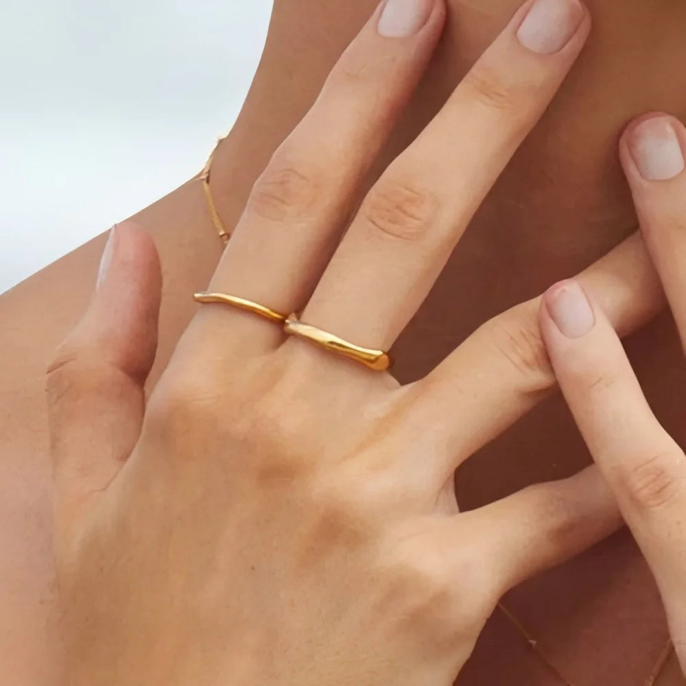 Ripple Stainless Steel Rings For women Gold Color Chunky Band Stackable Silver Stacking Irregular Wave Minimalist Jewelry Set