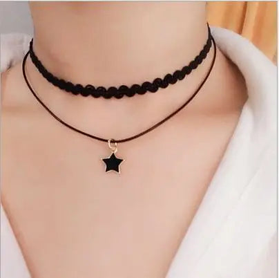 Black Velvet Choker Necklace For Women Vintage Black Star Sexy Lace Necklaces with Pendants Gothic Girl Gifts Neck Jewelry