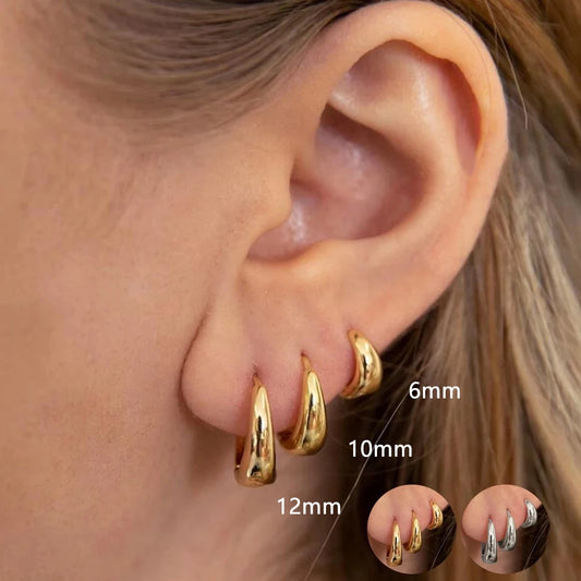 2pcs Stainless Steel Minimalist Huggie Hoop Earrings For Women Gold Color Tiny Round Circle 6/10/12mm Punk Unisex Rock Jewelry