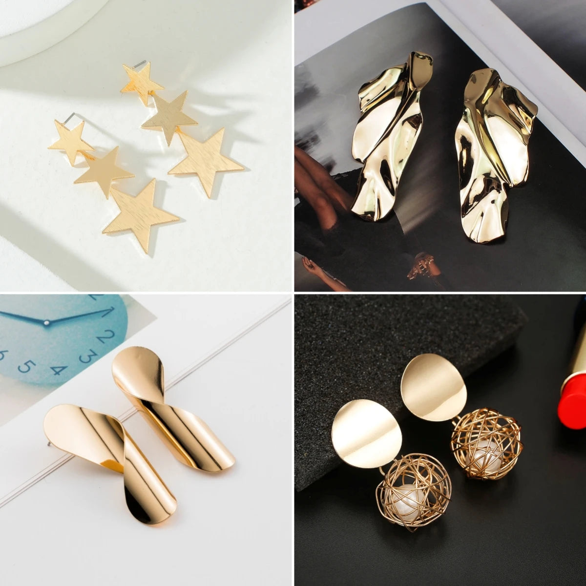 Retro Exaggerate Metal Statement Earrings for Women European Fashion Round Star Square Leaf Twist Geometry Long Earrings Jewelry