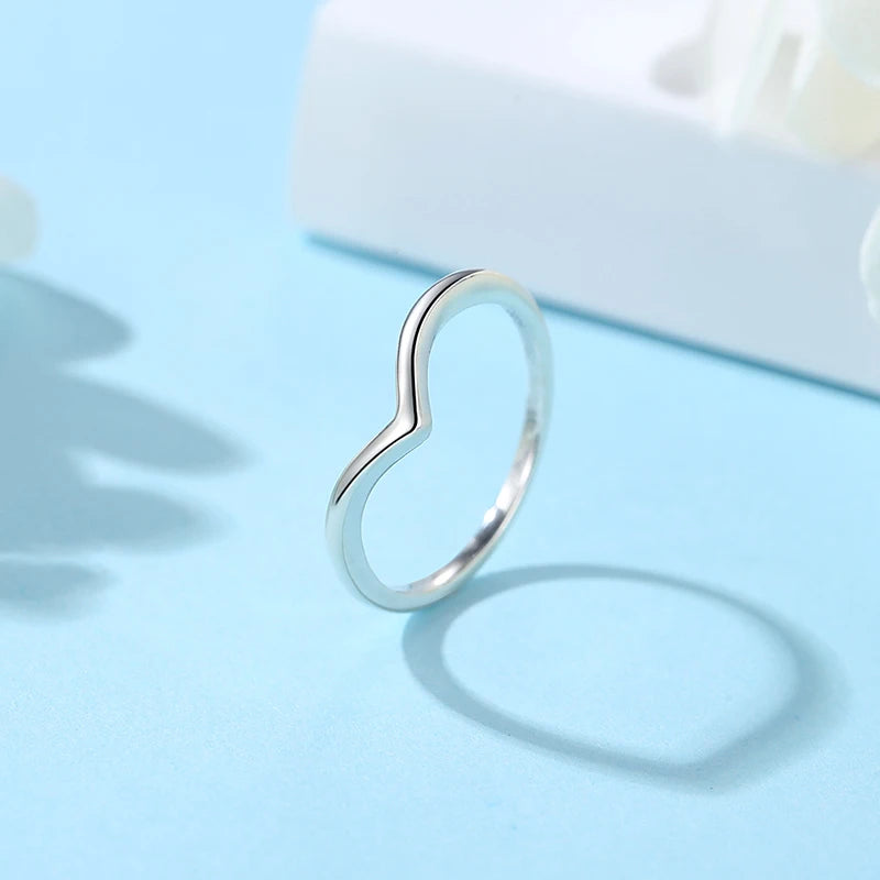 Original 925 Sterling Silver Rings For Women Love Heart Crown Wishbone Engagement Wedding Ring Rose Gold Luxury Jewelry Gift