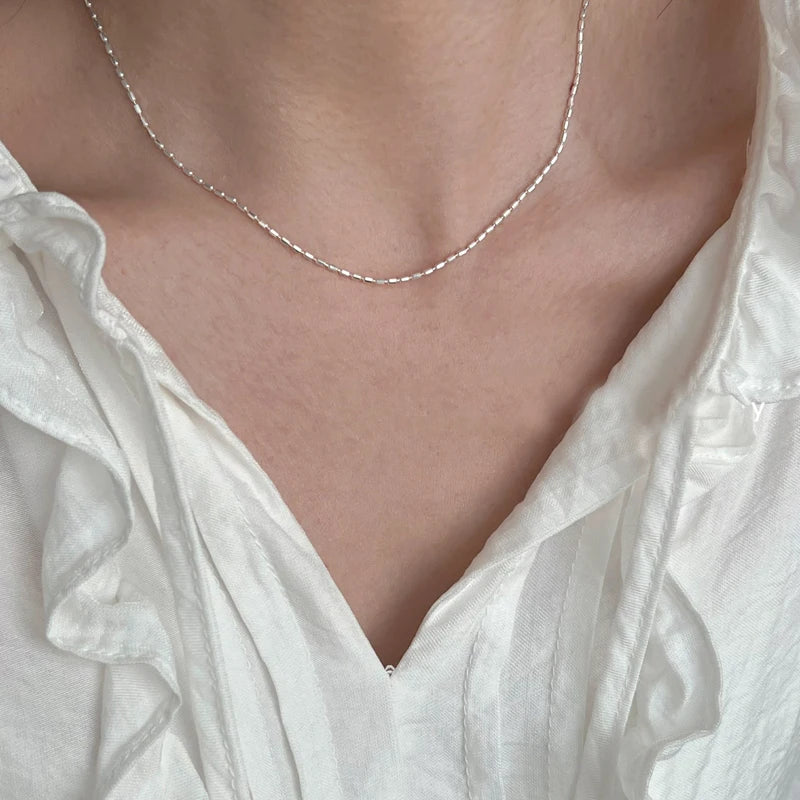 925 Sterling Silver Necklace With Simple Geometric Bead Choker Shiny And Delicate Collarbone Chain For Women's Fashion Jewellery
