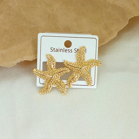 Stainless Steel Vintage Summer Starfish Stud Earrings For Women Simple fashion Star Shell Earrings Stud Ocean Party Jewelry Gift