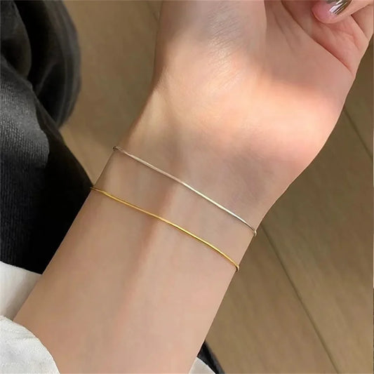Thin Stainless Steel Snake Chain Bracelet Simple Gold Color Titanium Steel Women Bracelet Fashion Jewelry Trendy Accessories