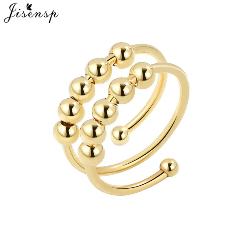 Simple Metal Beads Fidget Rotating Rings for Women Men Rotate Freely Anti Stress Anxiety Ring Spiral Round Ball Rotate Jewlery