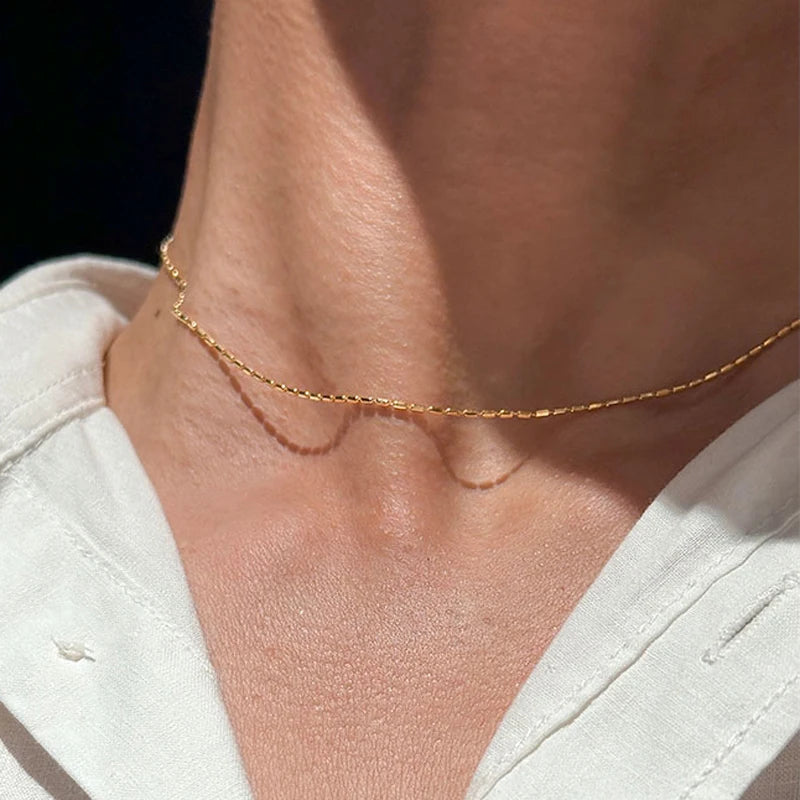 925 Sterling Silver Necklace With Simple Geometric Bead Choker Shiny And Delicate Collarbone Chain For Women's Fashion Jewellery