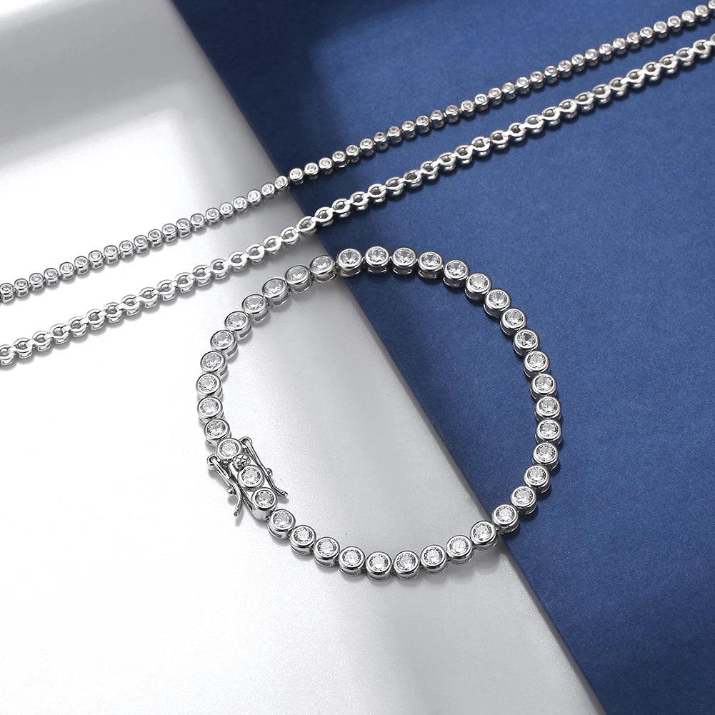 Rinntin Shiny Tennis Bracelet 925 Sterling Silver 1.5/2/3mm Clear Cubic Zirconia for Women Luxury Chain Bracelet Jewelry SB143