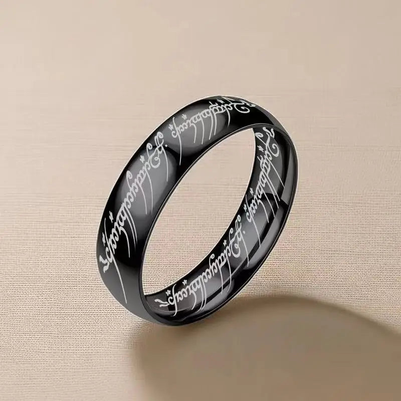 Rings of Power 3D Carved Engraving the Ring for Men Gold Plated Stainless Steel Master Ring Jewelry Gifts Width 6MM