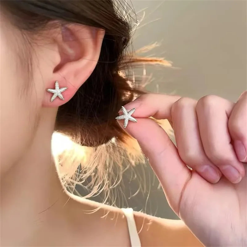 LATS Punk Metal Starfish Stud Earrings for Women Fashion Gold Color Star Geometric Temperament Earrings Summer Jewelry Gift