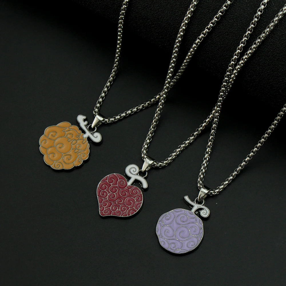 Anime Necklace for Women Men Metal Necklaces Ace Law Cursed Devil Fruit Jewelry Pendant Chains Choker Collares