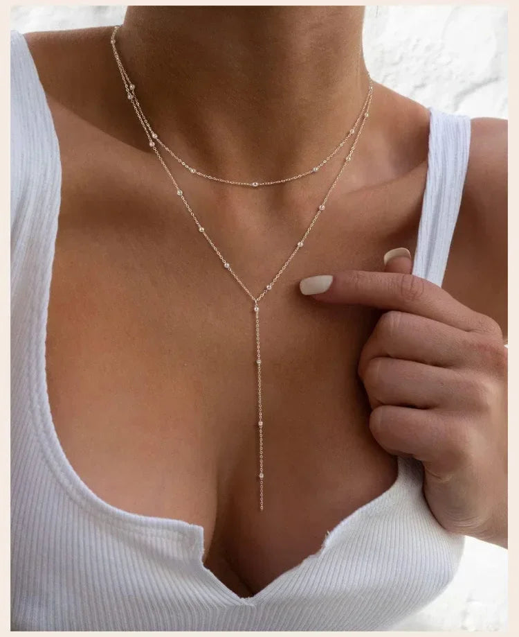 Stainless Steel Lariat Necklace Gold Plated, Dainty Long Necklace Laryered Necklaces For Women Girls, Y Shape Drop Pendant