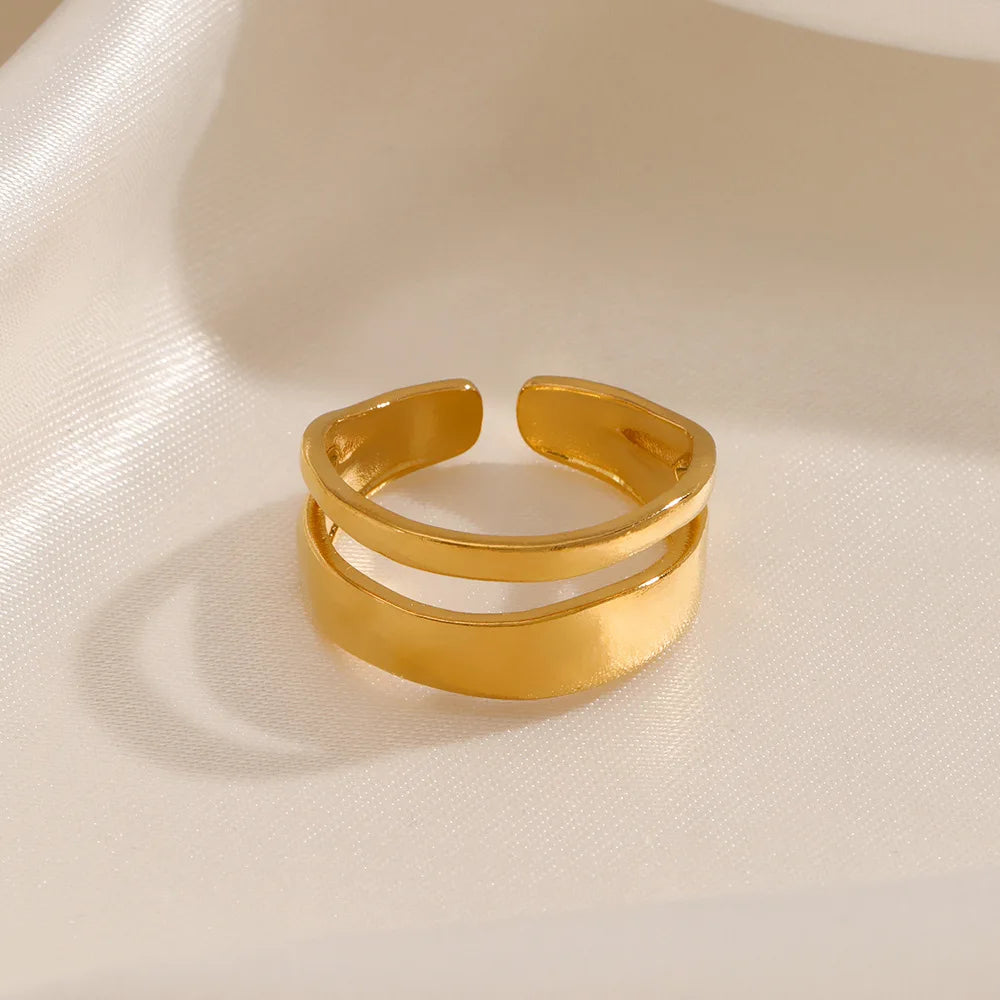 Stainless Steel Irregular Geometric Open Rings for Women Gold Color Texture Couple Wedding Ring Trendy Elegant Aesthetic Jewelry