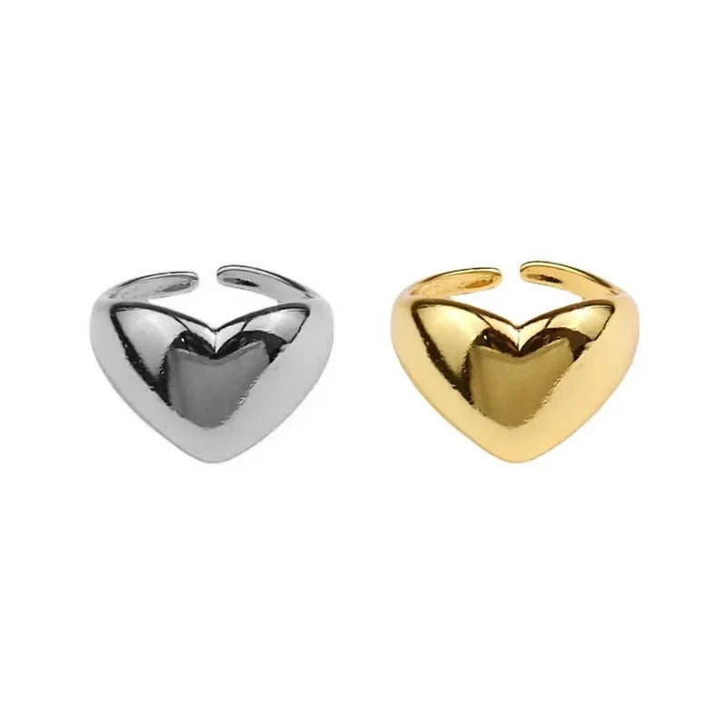 Simple Smooth Metal Heart Ring for Women Men  Trendy Elegant Party Jewelry Gifts