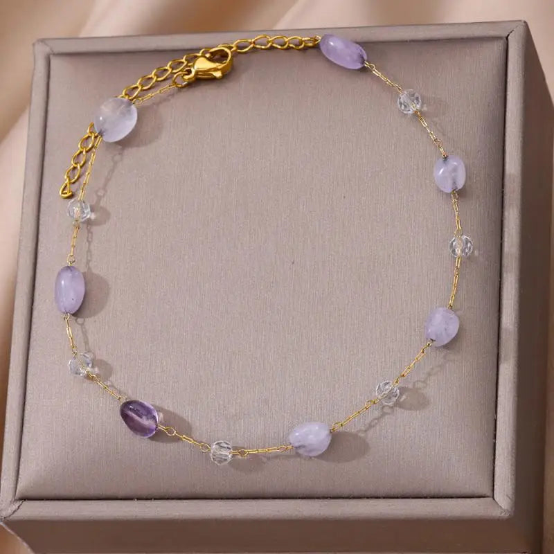 Anklets for Women Stainless Steel Stone Beaded Chain Anklet Summer Beach Accessories Boho Leg Bracelets Jewelry Tobilleras Mujer