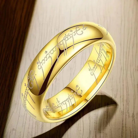 Rings of Power 3D Carved Engraving the Ring for Men Gold Plated Stainless Steel Master Ring Jewelry Gifts Width 6MM