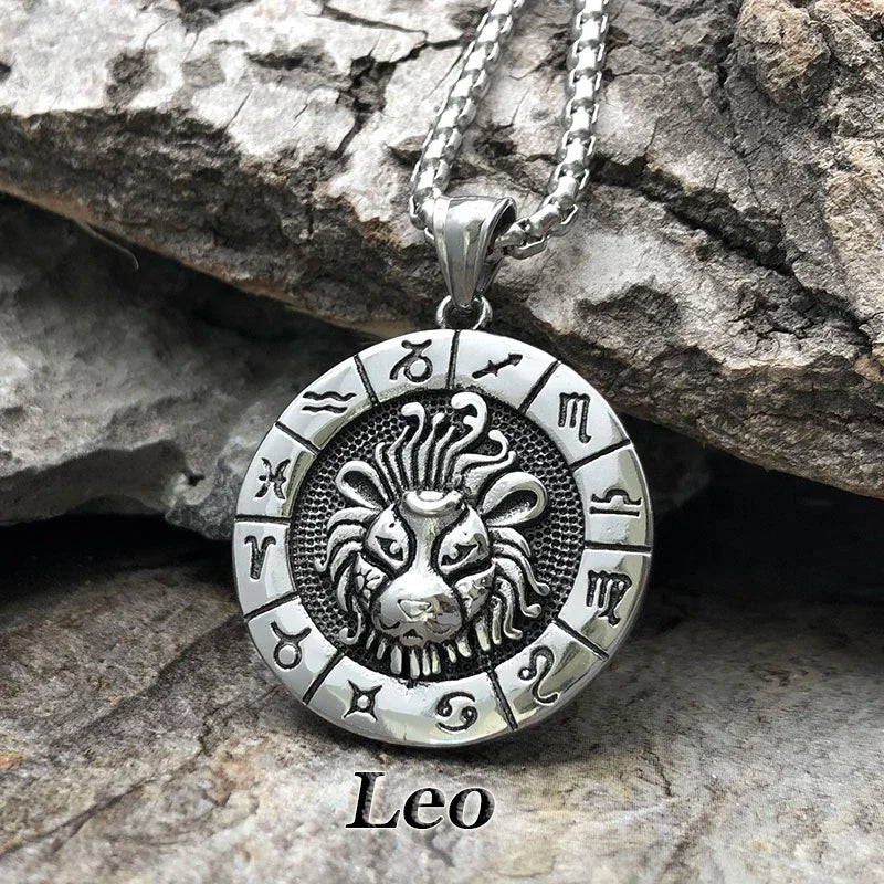 12 Constellation Zodian Signs Pendants Unique Design Horoscope Two-Sided Pendant Necklace for Men Women Jewelry Birthday Gifts