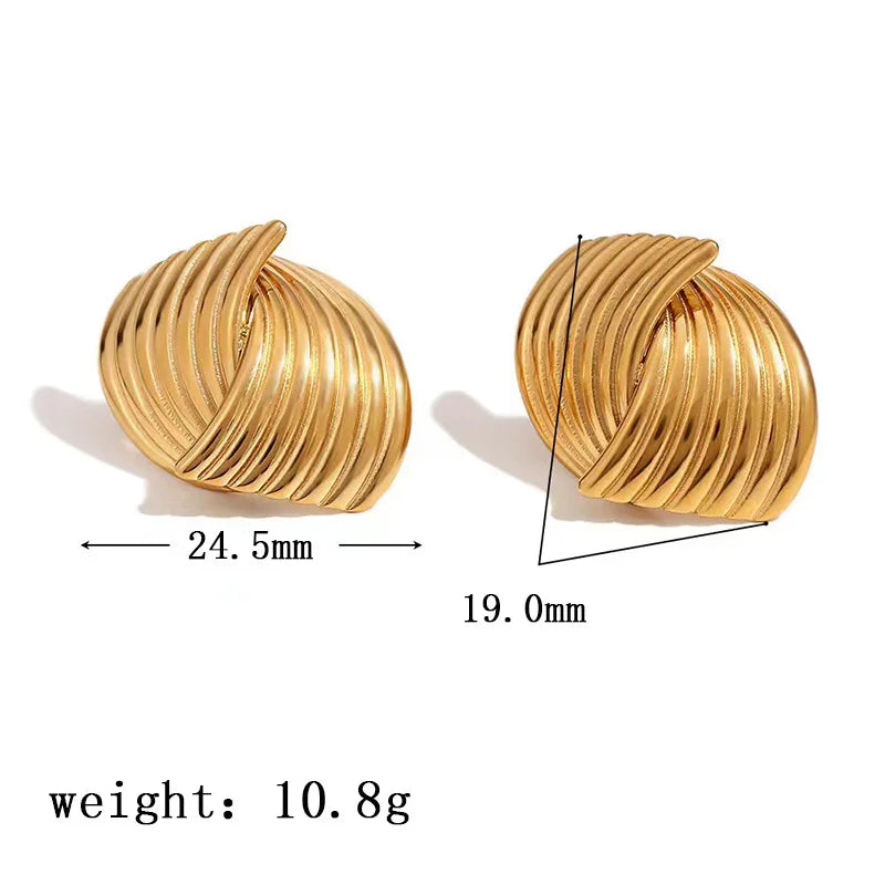 Stainless Steel Irregular Distort Geometry Hoop Earrings for Women Vintage Gold Plated Metal Smooth Earrings Charm Jewelry Gift