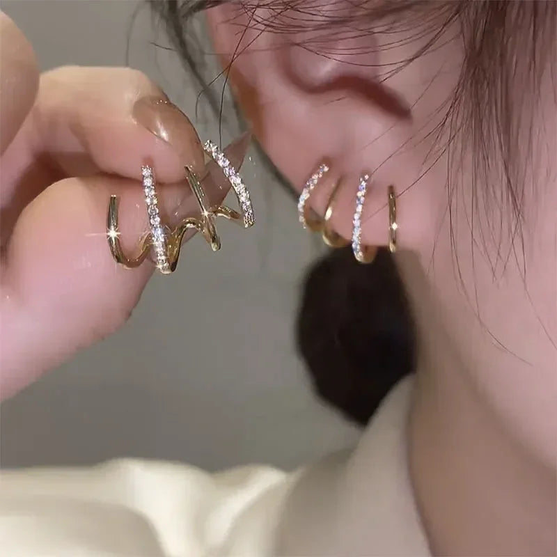 Fashion Gold Color Pearl Irregular for Women Korean Design Rhinestone Round Geometric Earring Trendy Party Girls Gifts Jewelry