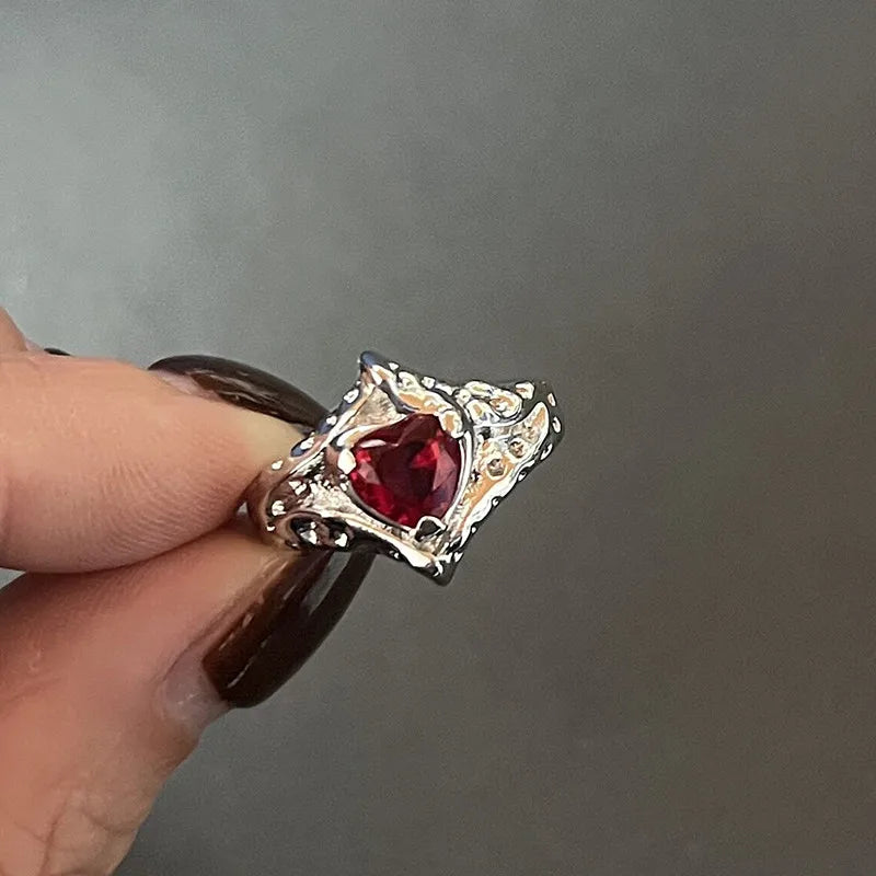 Y2K Crystal Rings Kpop Heart Adjustable Ring Irregular Geometry Punk Vintage Rings Set for Women Girls New Fashion Jewelry