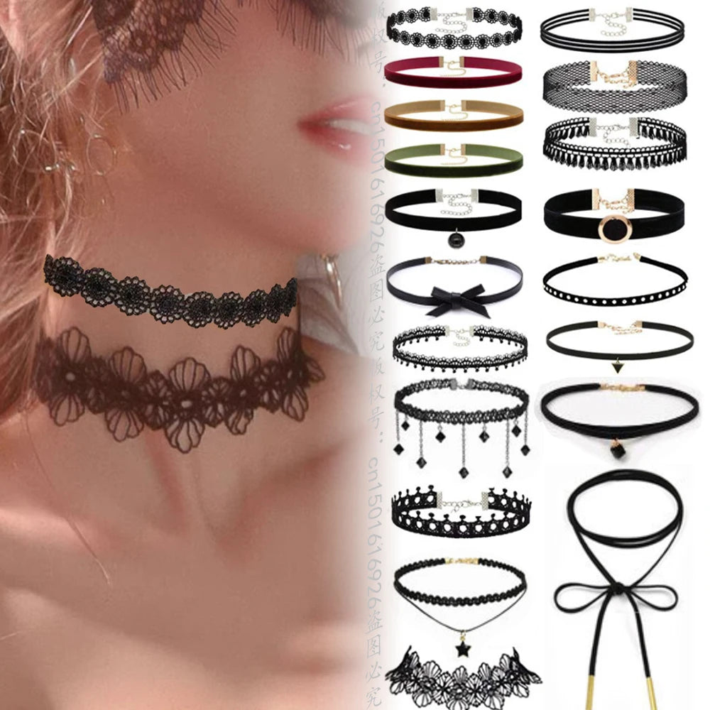 Black Velvet Choker Necklace For Women Vintage Black Star Sexy Lace Necklaces with Pendants Gothic Girl Gifts Neck Jewelry