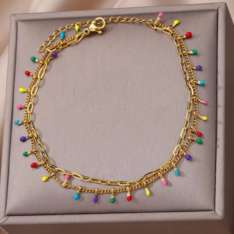 Anklets for Women Stainless Steel Stone Beaded Chain Anklet Summer Beach Accessories Boho Leg Bracelets Jewelry Tobilleras Mujer
