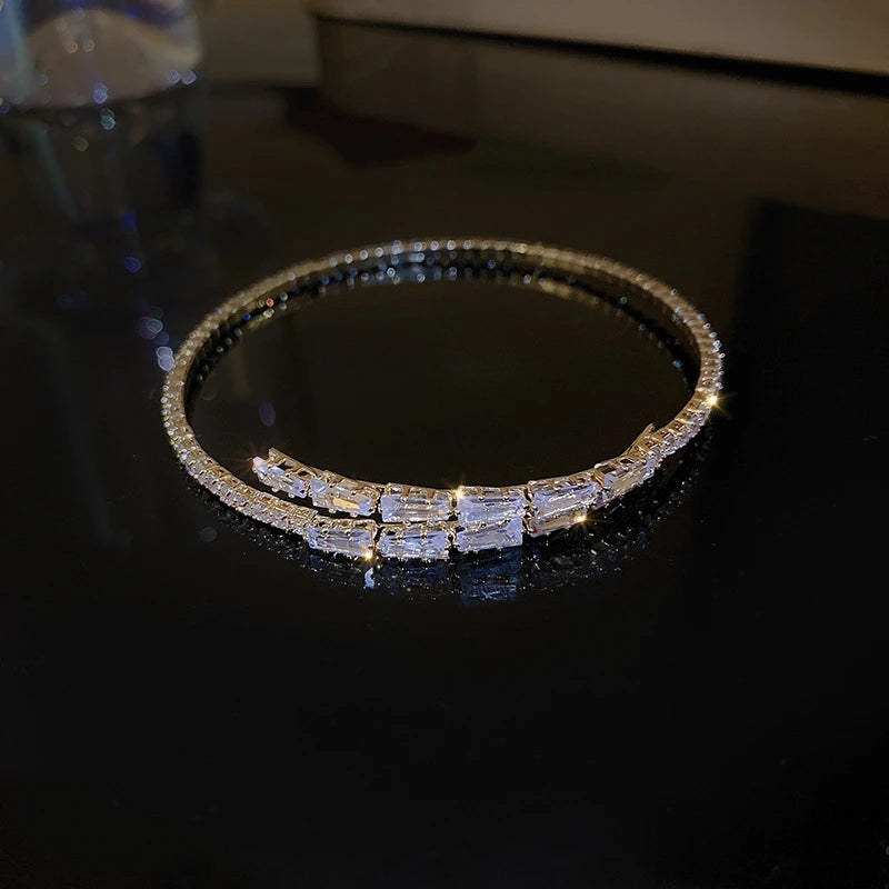 Silver Plated Micro Zircon Open Bangle For Women 2023 Korean Simple Design Hollow Versatile Bracelet Wedding Jewelry Party Gift