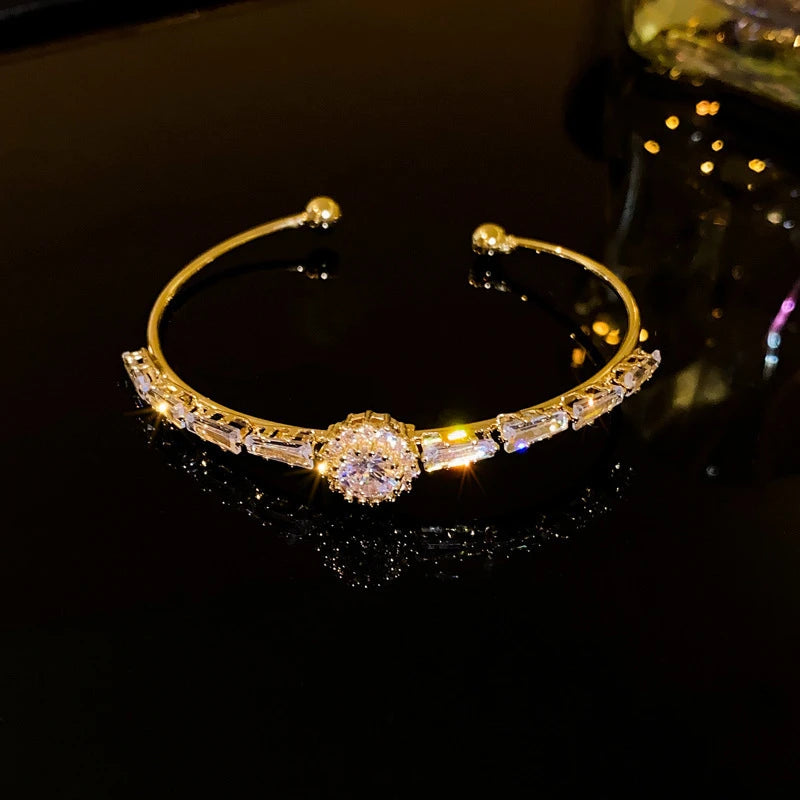 Silver Plated Micro Zircon Open Bangle For Women 2023 Korean Simple Design Hollow Versatile Bracelet Wedding Jewelry Party Gift