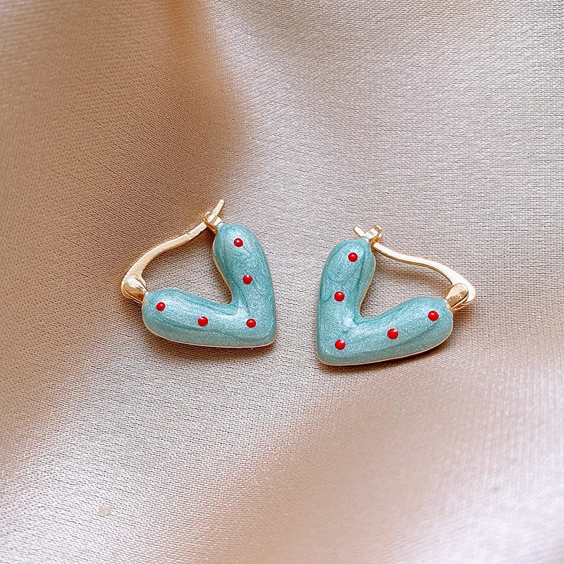 Candy Colorful Heart Hollow Hoop Earrings for Women Korean Sweet Design Sense Ear Buckle Cute Fashion Temperament Party Jewelry