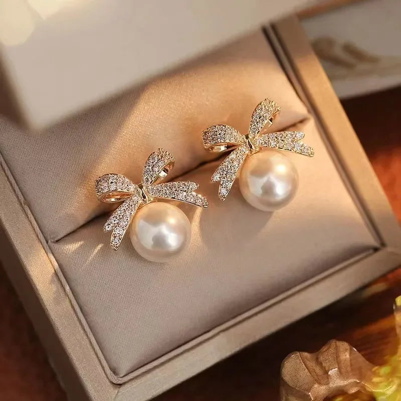 Elegant Lady's Pearl Pendant Earrings Korean Fashion Jewelry Party Student Girl's Simple Accessories Wedding Earrings For Woman