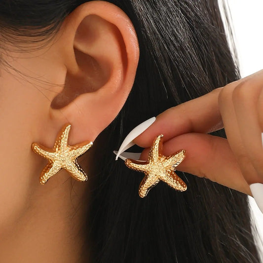 LATS Punk Metal Starfish Stud Earrings for Women Fashion Gold Color Star Geometric Temperament Earrings Summer Jewelry Gift